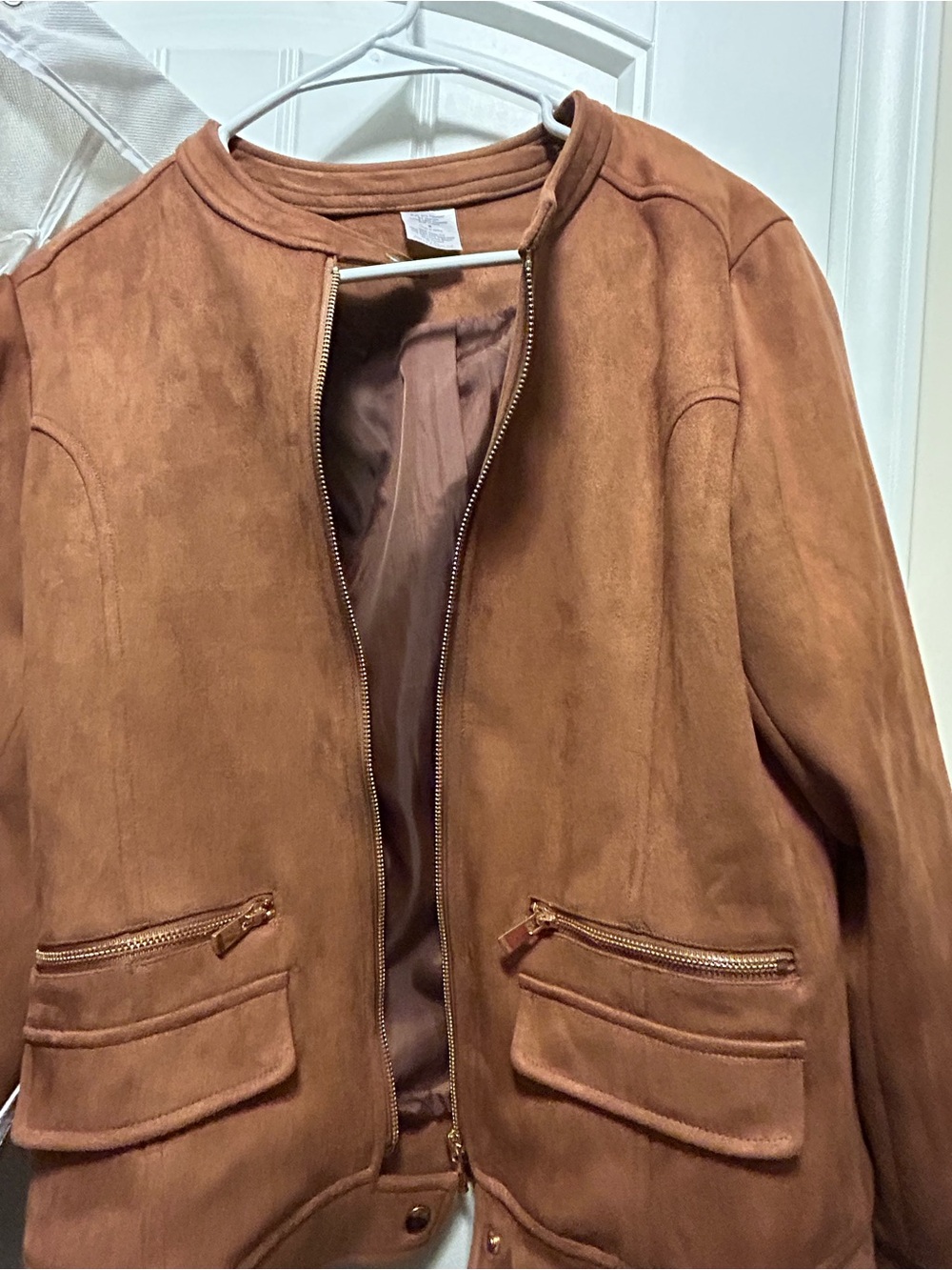 Suede Bomber Jacket in Camel